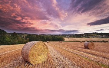 Картинка природа поля поле облака сено