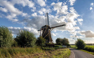 Картинка разное мельницы облака дорога мельница пейзаж