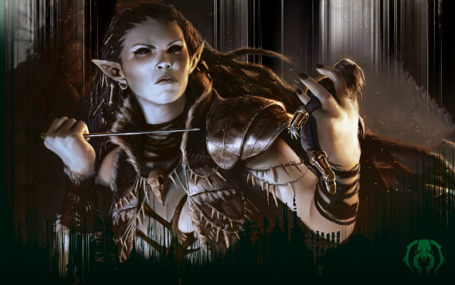 Обои картинки фото фэнтези, эльфы, кинжал, воин, женщина