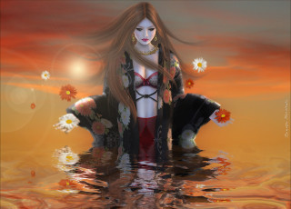 Картинка 3д графика people люди вода волосы