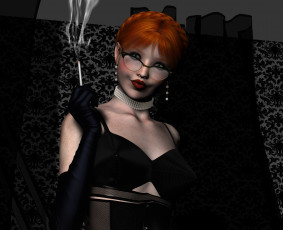 Картинка 3д+графика люди+ people девушка взгляд рыжая сигарета