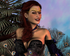 Картинка 3д+графика люди+ people девушка взгляд улыбка перья