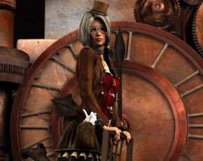 Картинка 3д+графика люди+ people взгляд девушка очки шляпа стул