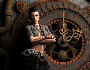 Картинка 3д+графика люди+ people взгляд тату девушка стрелки часы