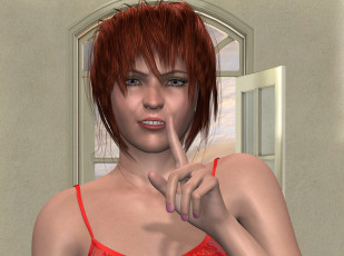 Картинка 3д+графика люди+ people рыжая взгляд девушка окно