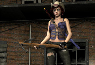 Картинка 3д+графика люди+ people девушка взгляд оружие