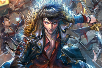 Картинка фэнтези люди бой парень арт меч взгляд