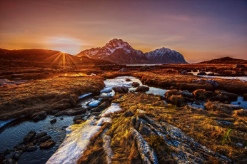 Картинка природа восходы закаты солнце ручей горы