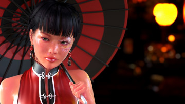 Картинка 3д+графика люди+ people зонтик взгляд девушка