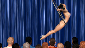 обоя evdokia, 3д графика, люди , people, гимнастика, зрители, шторы, кольцо, взгляд, девушка