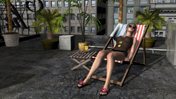 Картинка kerryl 3д+графика люди+ people отдых пальмы шезлонг очки взгляд девушка