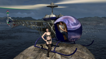 Картинка krystiana 3д+графика люди+ people вертолет девушка море взгляд