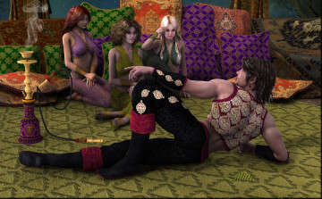 Картинка 3д+графика люди+ people кальян подушки мужчина девушки