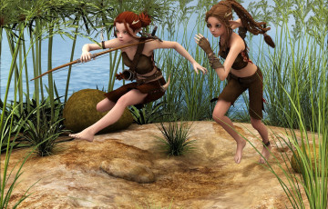 Картинка 3д+графика эльфы+ elves песок лук бег эльфийки растение