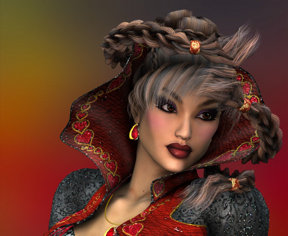 Обои картинки фото 3д графика, портрет , portraits, девушка, косички, волос, взгляд