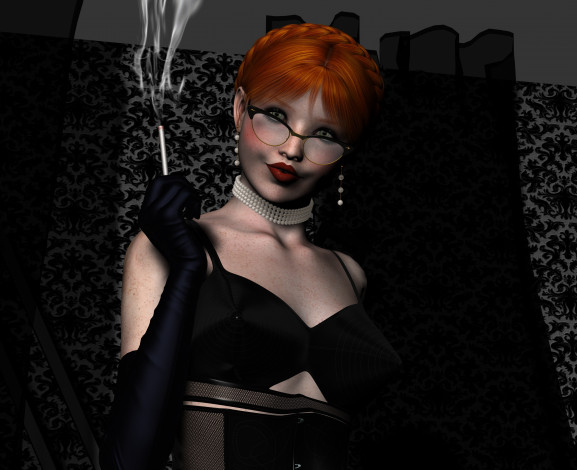 Обои картинки фото 3д графика, люди , people, девушка, взгляд, рыжая, сигарета