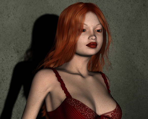 Обои картинки фото 3д графика, люди , people, девушка, взгляд, фон, рыжая