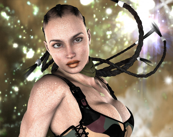 Обои картинки фото 3д графика, люди , people, девушка, косички, взгляд