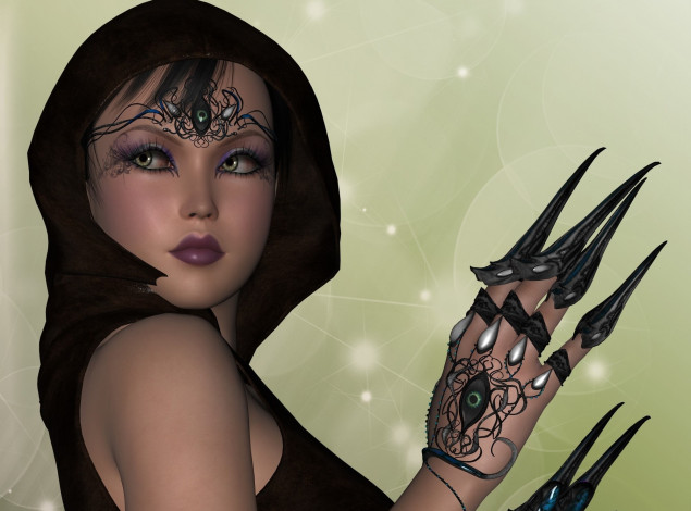 Обои картинки фото 3д графика, люди , people, взгляд, когти, девушка