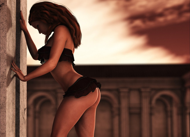 Обои картинки фото 3д графика, люди , people, стена, тело, девушка