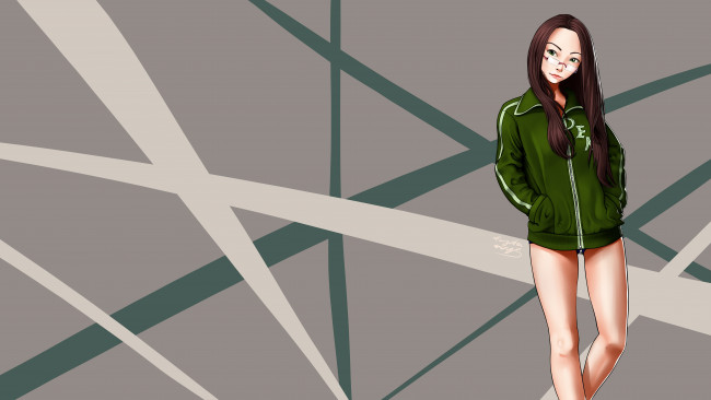 Обои картинки фото рисованные, люди, куртка, голые, ноги, очки, взгляд, девушка, forgotten-wings, art