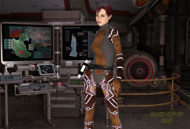 Обои картинки фото 3д графика, фантазия , fantasy, оружие, взгляд, девушка