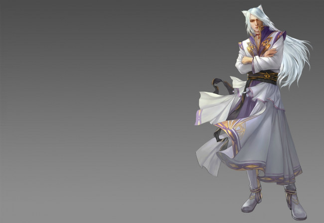 Обои картинки фото фэнтези, существа, томоэ, лис-демон, парень, ушки