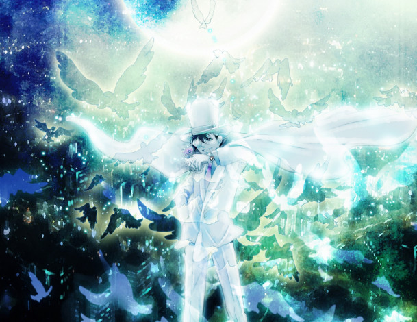 Обои картинки фото аниме, detective conan,  magic kaito, луна, парень