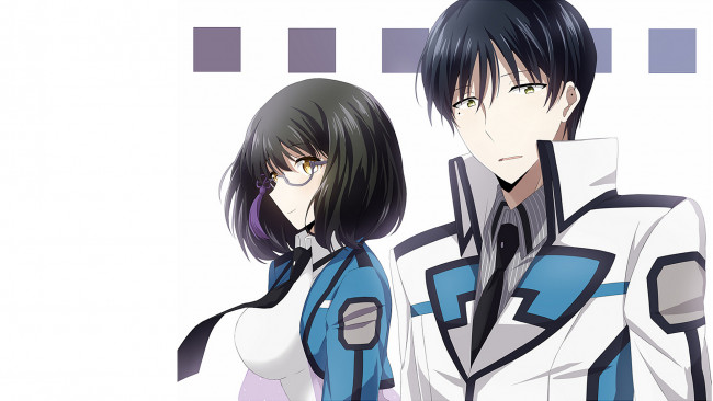 Обои картинки фото аниме, mahouka koukou no rettousei, фон, взгляд, девушка, парень