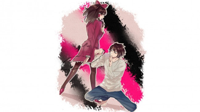 Обои картинки фото аниме, unknown,  другое, тетрадь, смерти, тоухоу, девушка, л, парень