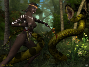 Картинка 3д+графика фантазия+ fantasy змея фон взгляд девушка