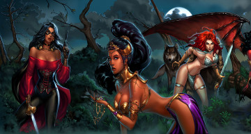 Картинка фэнтези ангелы красивая луна волк