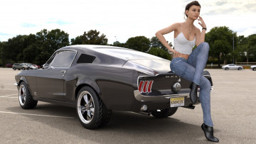 Картинка 3д+графика люди-авто мото+ people-+car+ +moto девушка автомобиль фон взгляд