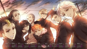 Картинка календари аниме фотосессия птица очки много парень