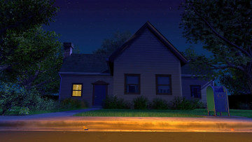 Картинка рисованное города ночь дом деревья