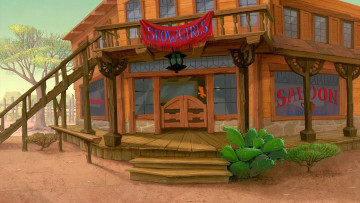 Картинка рисованное города растения кактус здание