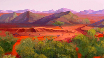 Картинка рисованное природа гора деревья