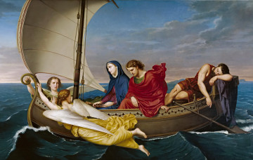 Картинка рисованное религия море картина жанровая лодка путешествие богородицы и святого иоанна в эфесе херман аморес эрнандес мифология