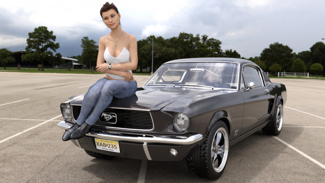 Обои картинки фото 3д графика, люди-авто, мото , people- car ,  moto, автомобиль, фон, взгляд, девушка