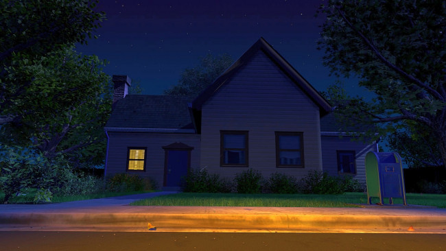 Обои картинки фото рисованное, города, ночь, дом, деревья