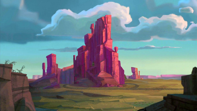 Обои картинки фото рисованное, природа, облака, рельсы, скала