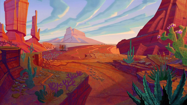Обои картинки фото рисованное, природа, скала, кактус