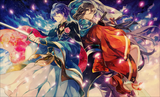 Обои картинки фото аниме, touken ranbu, танец, мечей