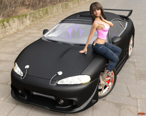 Картинка 3д+графика люди-авто мото+ people-+car+ +moto девушка фон взгляд