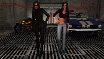 Картинка 3д+графика люди-авто мото+ people-+car+ +moto взгляд девушка фон