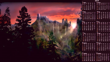 Картинка календари фэнтези деревья гора природа