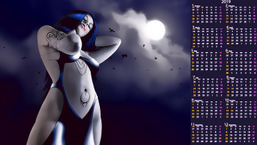 Картинка календари фэнтези девушка тату луна ночь