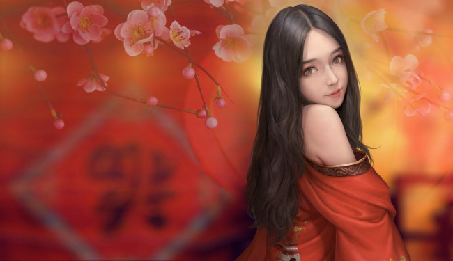 Обои картинки фото рисованное, люди, девушка, фон, взгляд