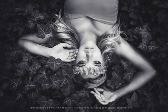 Картинка календари компьютерный+дизайн 2019 calendar женщина девушка взгляд листья венок