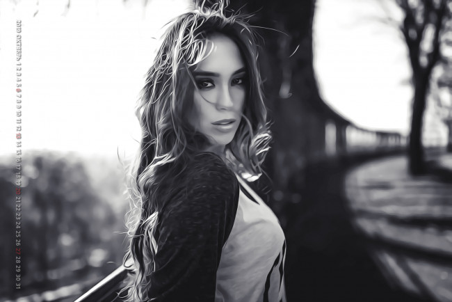 Обои картинки фото календари, компьютерный дизайн, 2019, calendar, женщина, девушка, улица, взгляд